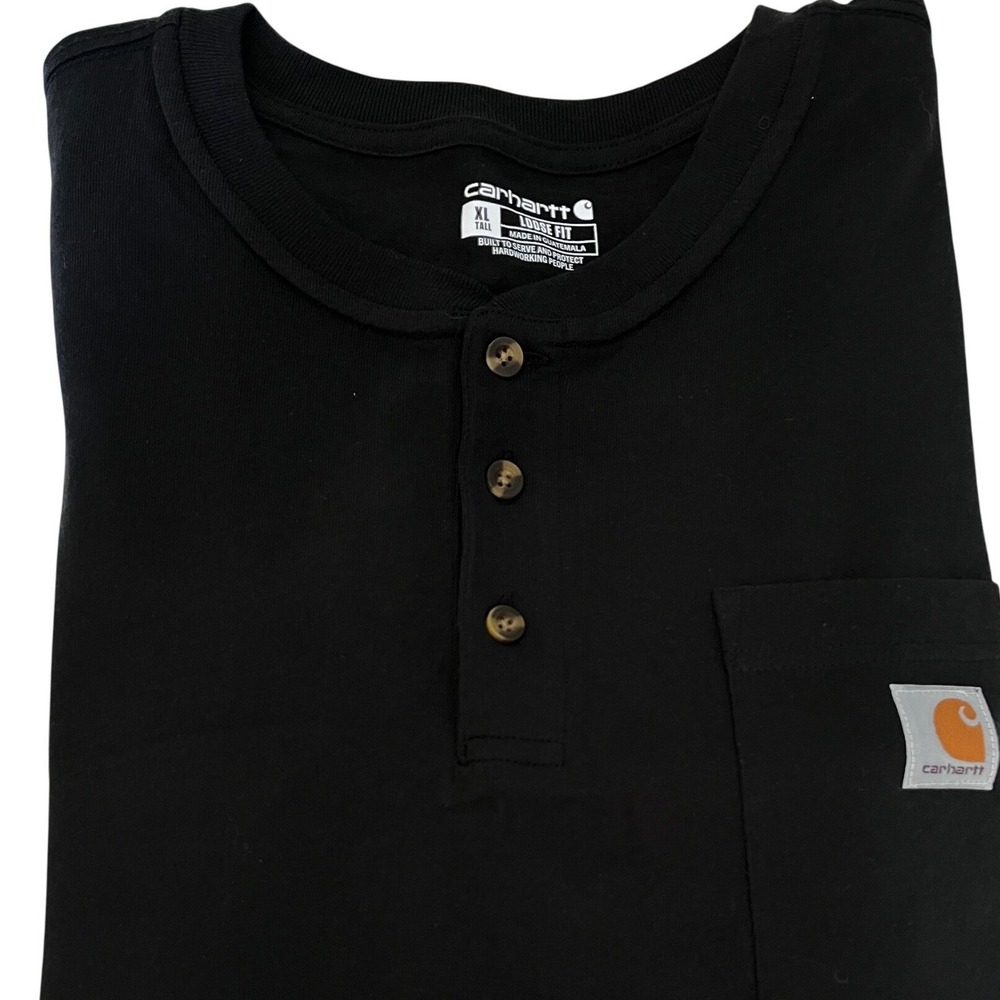 CARHARTT HENLEY SHIRT MENS XLT SHIRT SLEEVE BLACK 100% COTTON CHEST POCKET LOGO